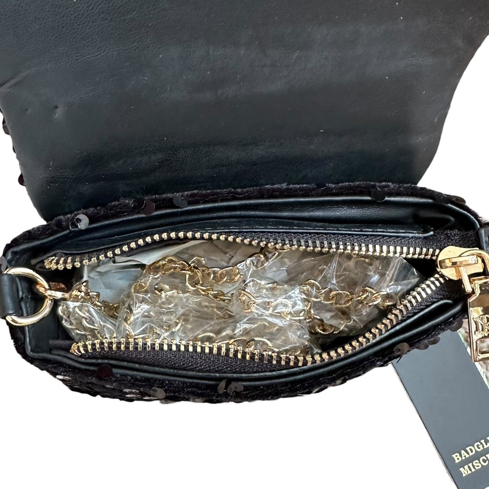 Badgley Mischka Black Sequin‎ Metal Handle Bag BMH 535 Vegan Leather MSRP 120 - Picture 5 of 12